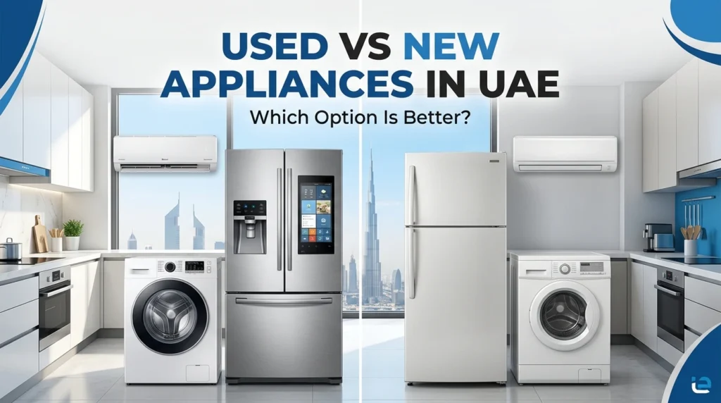 Used appliance buyers in Dubai collecting refrigerators and washing machines from a modern apartment